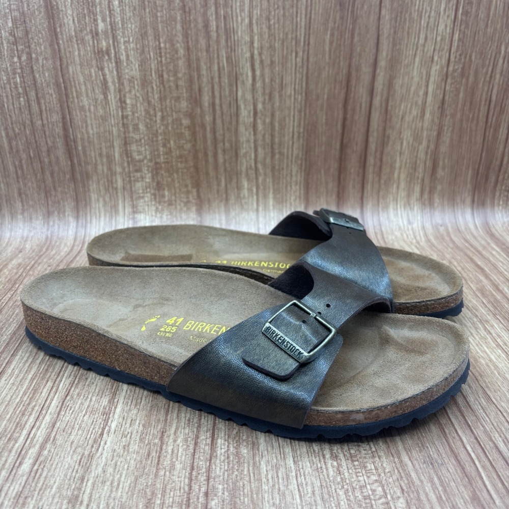 Birkenstock Madrid Sandals Womens 41 L10 Brown Metallic Single Strap Slides